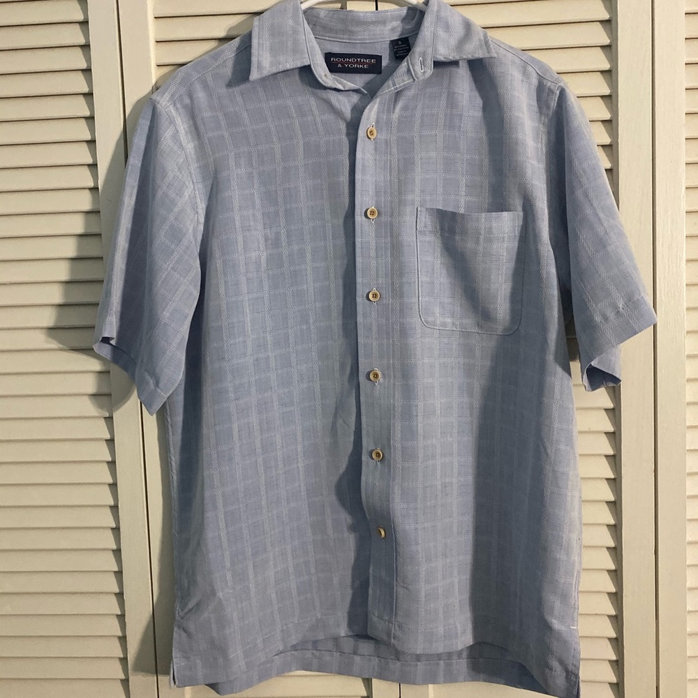 Blue textured button down